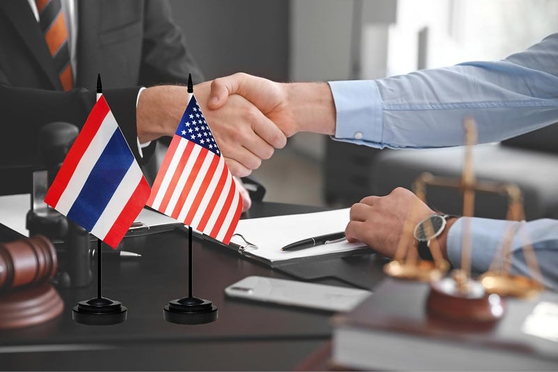 tibijoy USA American & Thailand Thai Desk Flags, US Thailand Small Mini Table Office Flag, Miniature Thai and US Desktop Flag With 13" Solid Black Pole, Black Base - Image 5